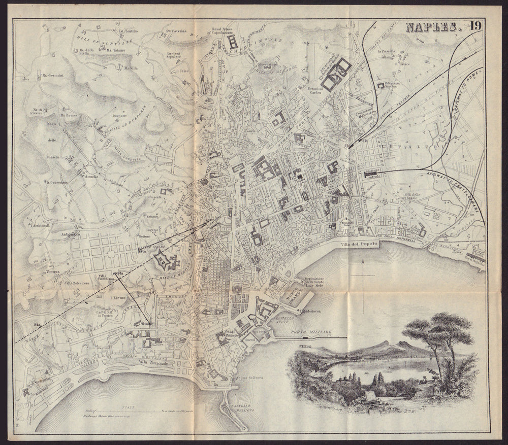 NAPLES NAPOLI antique town plan city map. Italy. BRADSHAW 1893 old