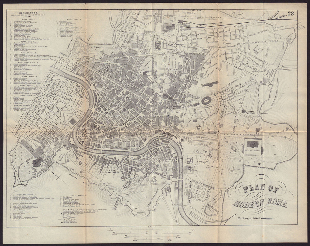ROME ROMA antique town plan city map. Italy. BRADSHAW 1893 old