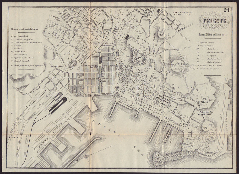 TRIESTE TRST antique town plan city map. Italy. BRADSHAW 1893 old