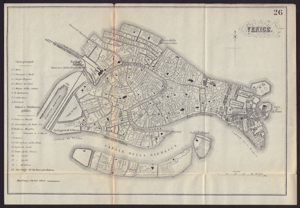 VENICE VENEZIA antique town plan city map. Italy. BRADSHAW 1893 old