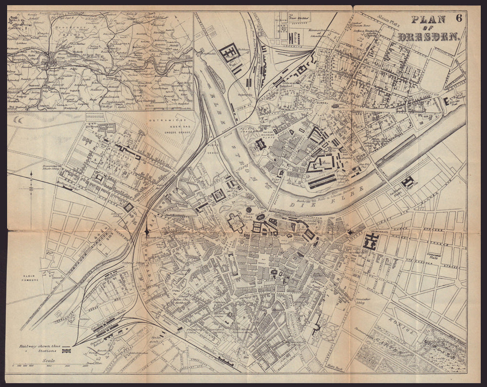 DRESDEN antique town plan city map. Germany. BRADSHAW c1898 old