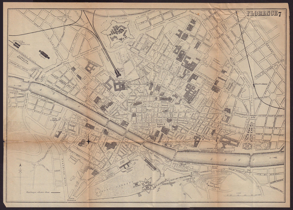 FLORENCE FIRENZE antique town plan city map. Italy. BRADSHAW c1898 old