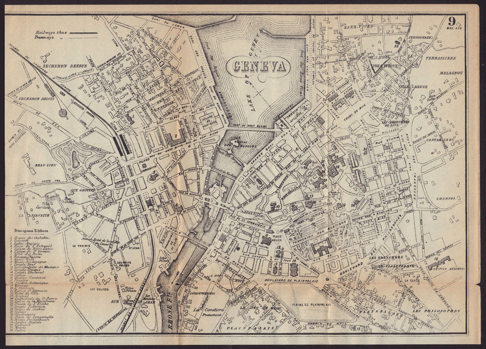 GENEVA GENÈVE GENF antique town plan city map. Switzerland. BRADSHAW c1898