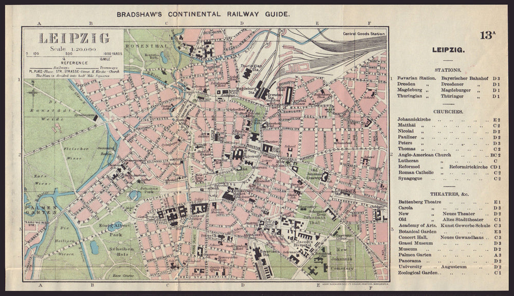 LEIPZIG antique town plan city map. Germany. BRADSHAW c1898 old