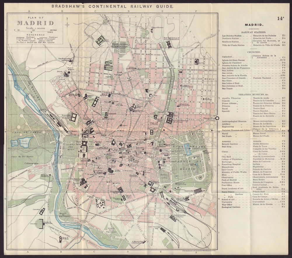 MADRID antique town plan city map. Spain. BRADSHAW c1898 old chart