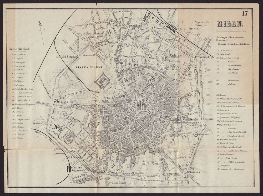 MILAN MILANO antique town plan city map. Italy. BRADSHAW c1898 old