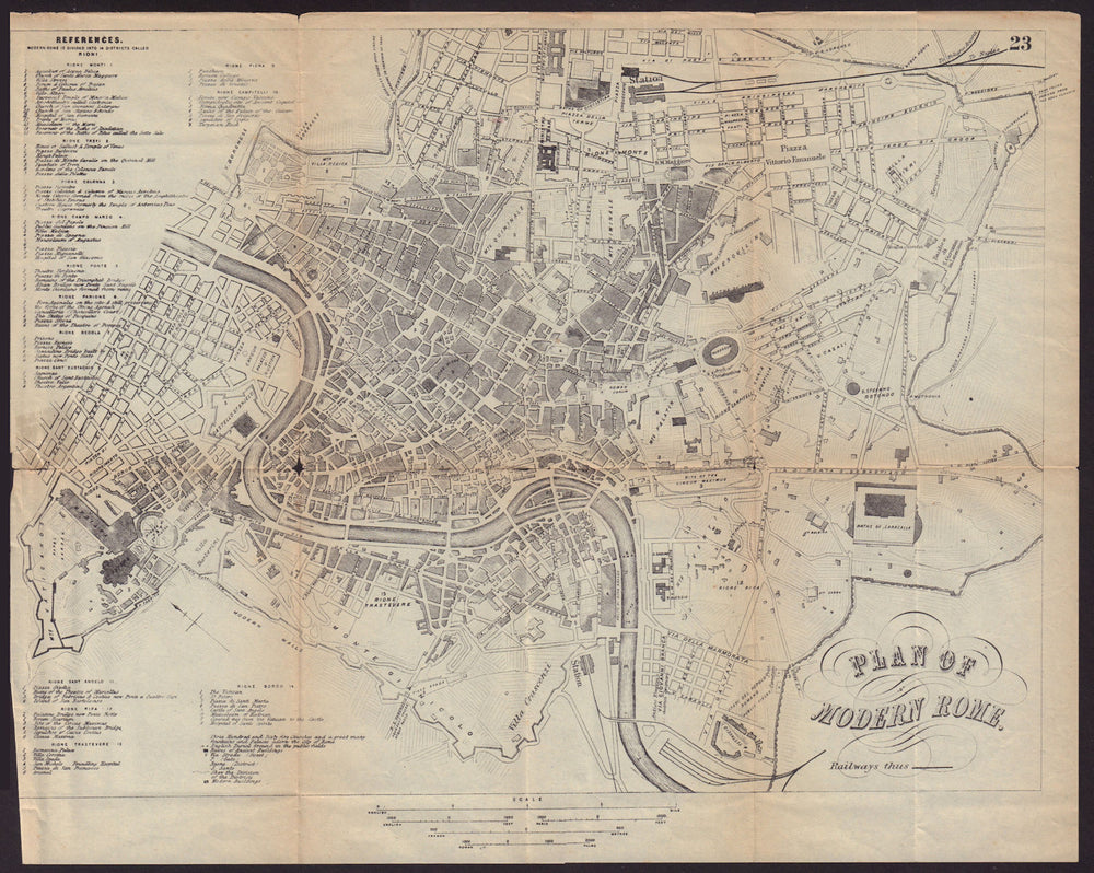 ROME ROMA antique town plan city map. Italy. BRADSHAW c1898 old