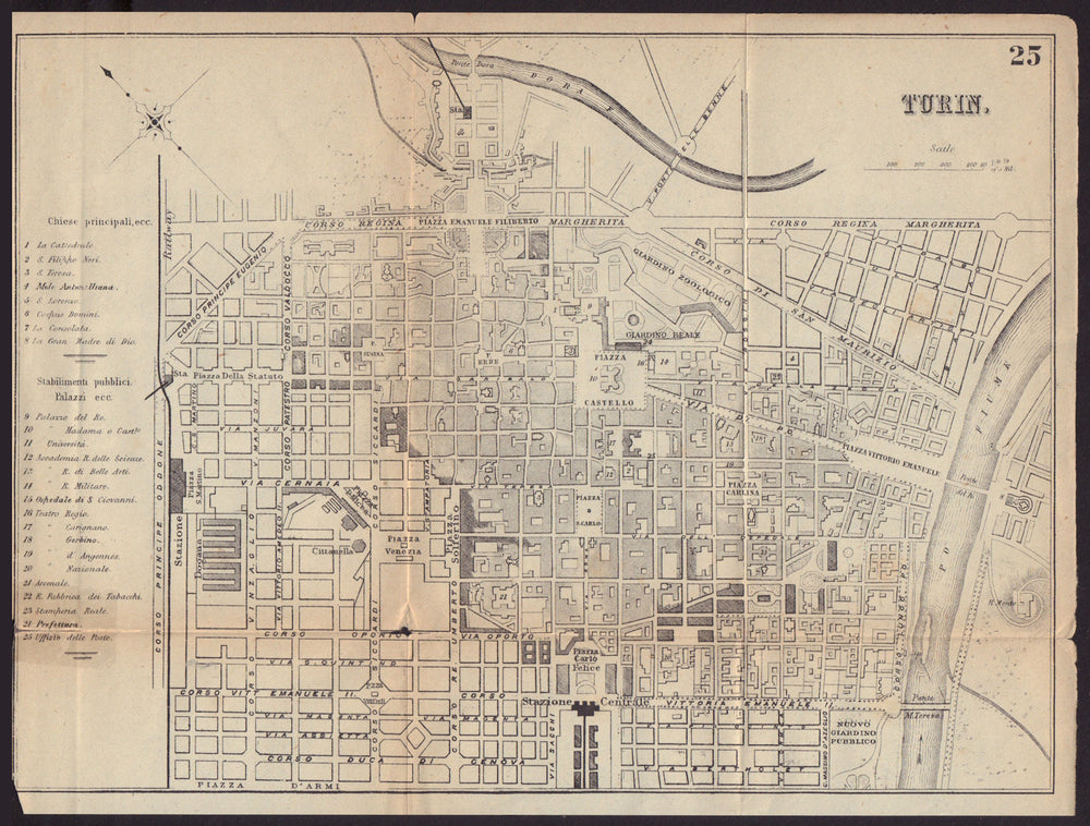 TURIN TORINO antique town plan city map. Italy. BRADSHAW c1898 old
