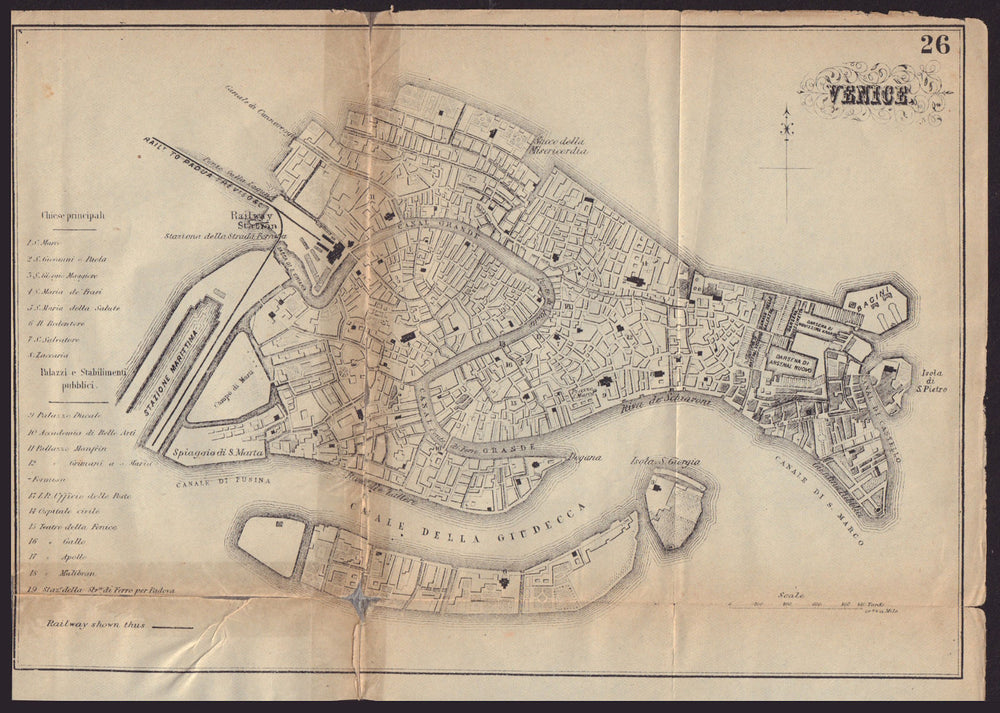 VENICE VENEZIA antique town plan city map. Italy. BRADSHAW c1898 old