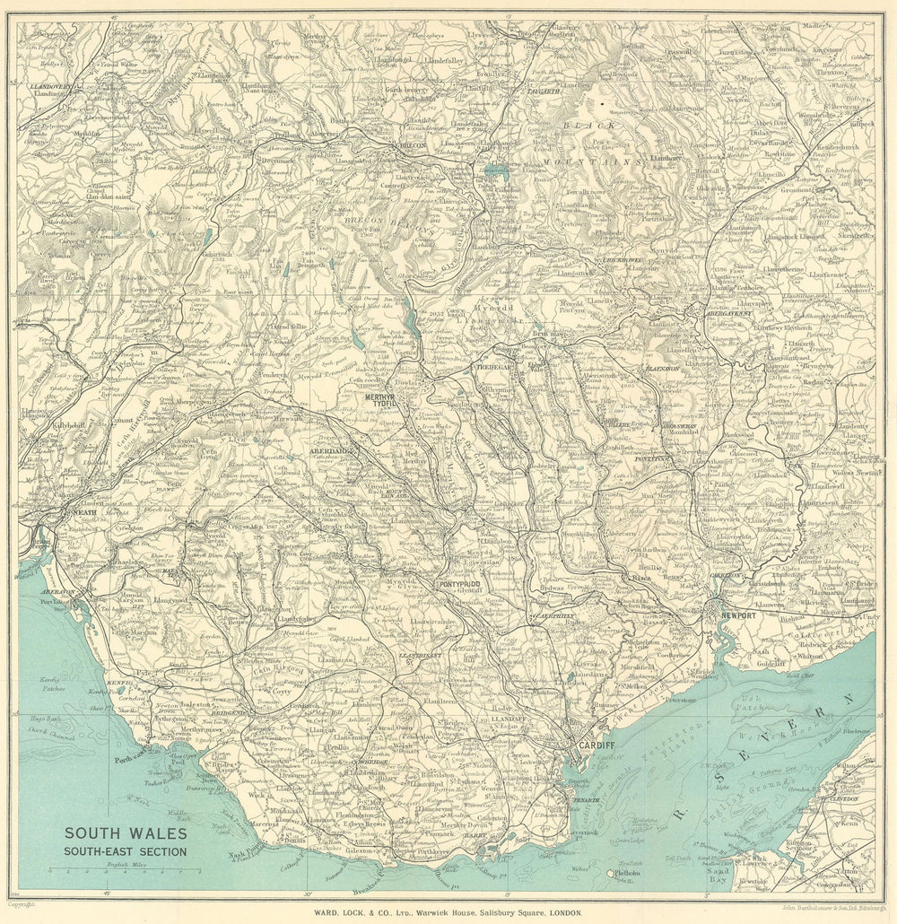 SOUTH WALES VALLEYS Cardiff Newport Neath Barry Bridgend Brecon Beacons 1936 map
