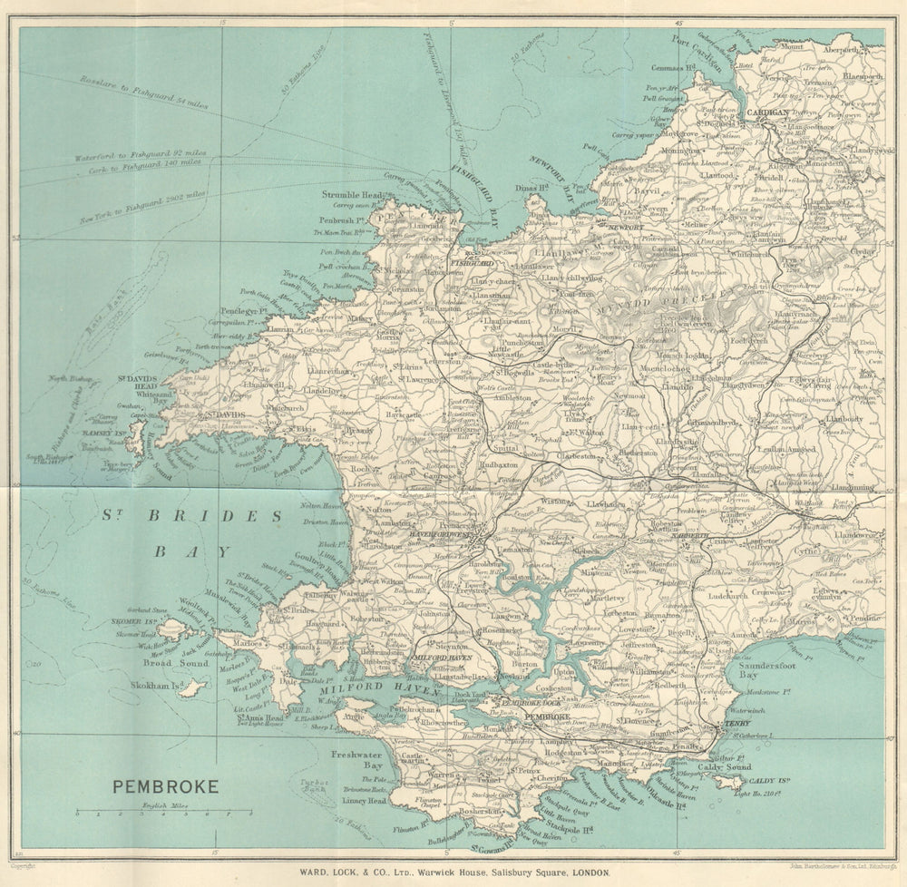 PEMBROKESHIRE. Cardigan Pembroke Tenby St David's. Wales. WARD LOCK 1938 map