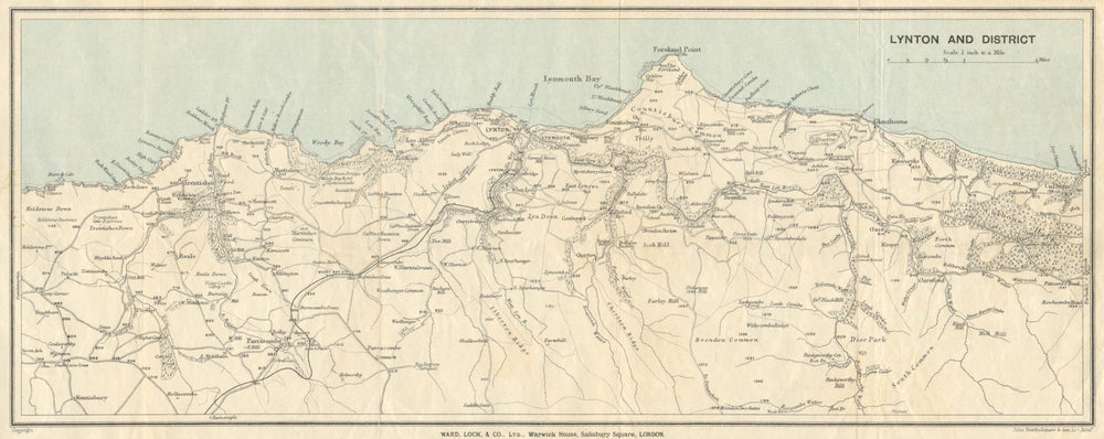 LYNTON & DISTRICT. Exmoor coast vintage tourist map. Devon. WARD LOCK 1929