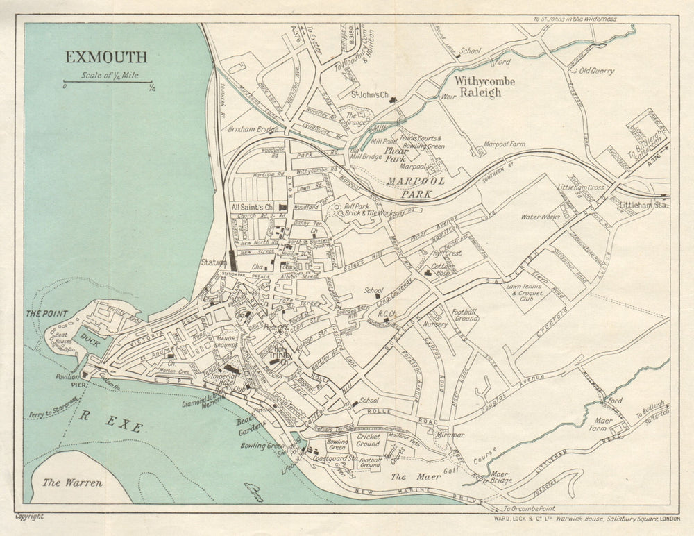EXMOUTH vintage tourist city town plan. Devon. WARD LOCK 1935 old vintage map