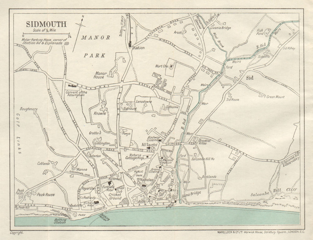 SIDMOUTH vintage city town plan. Devon. WARD LOCK 1929 old vintage map chart
