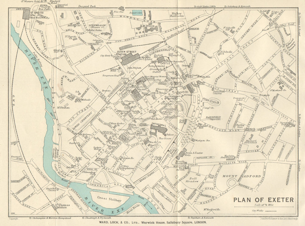 EXETER vintage tourist city town plan. Devon. WARD LOCK 1935 old vintage map