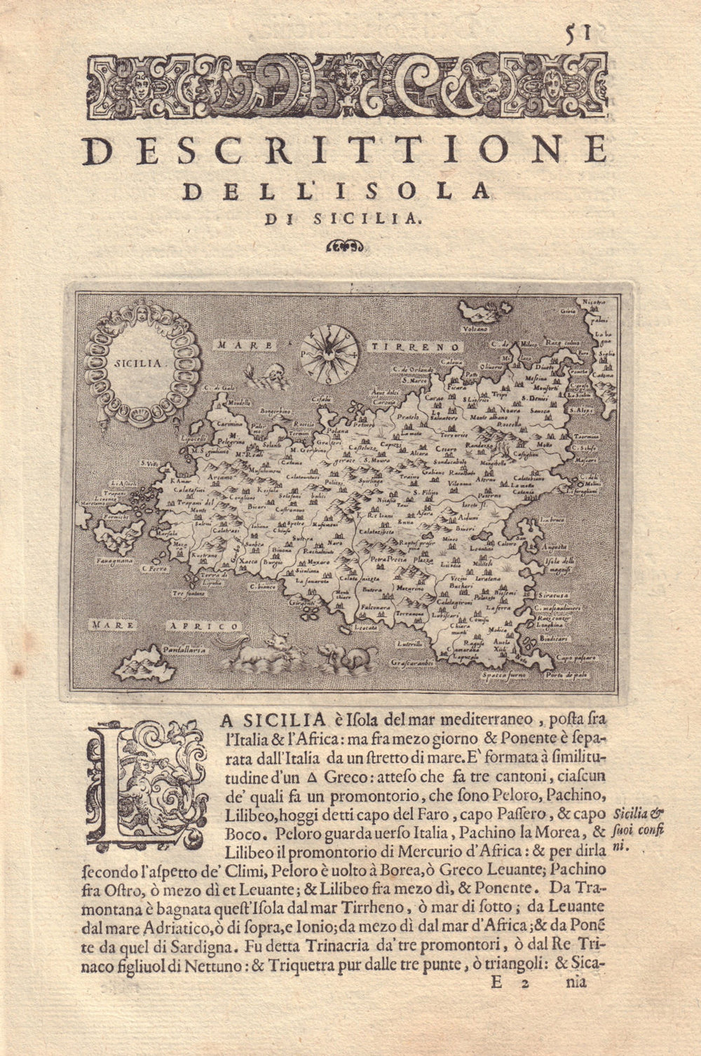 Descrittione dell' Isola di Sicilia. PORCACCHI. Sicily Italy 1590 old map