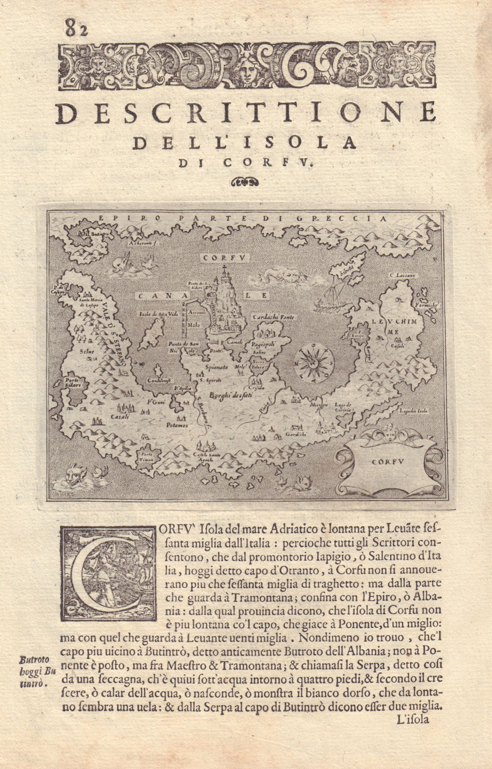 Descrittione dell' Isola di Corfu. PORCACCHI. Ionian Greece 1590 old map