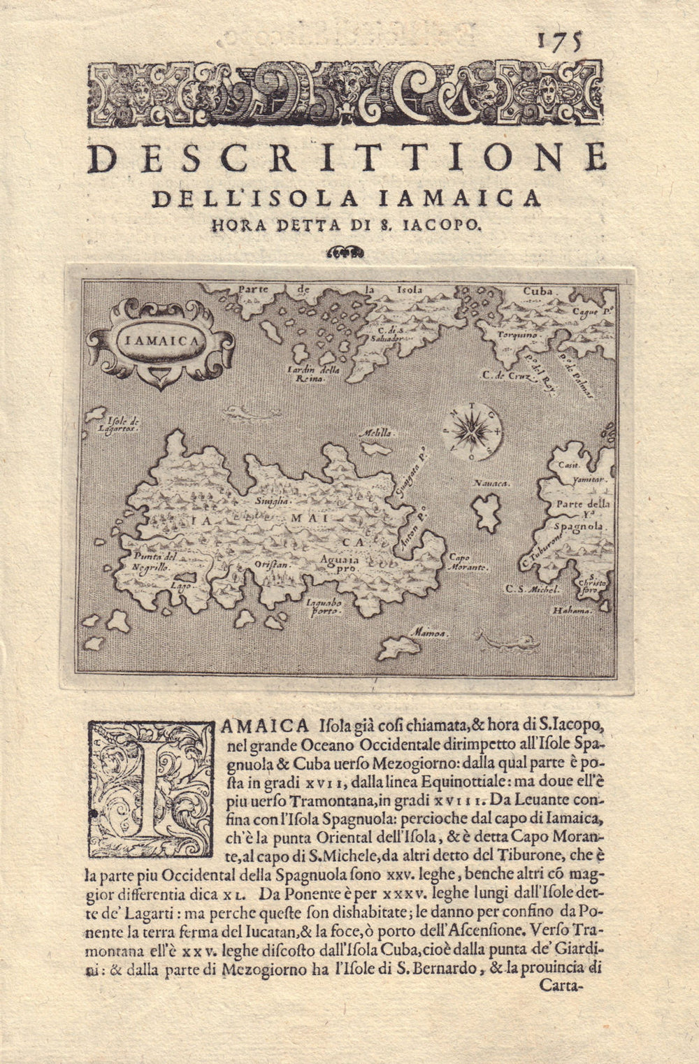 Descrittione dell' Isola Iamaica…. PORCACCHI. Jamaica 1590 old antique map
