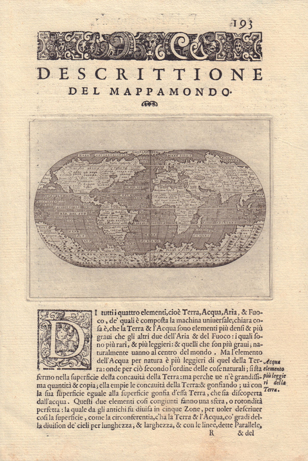 Descrittione del mappamondo [Description of the World]. PORCACCHI 1590 old