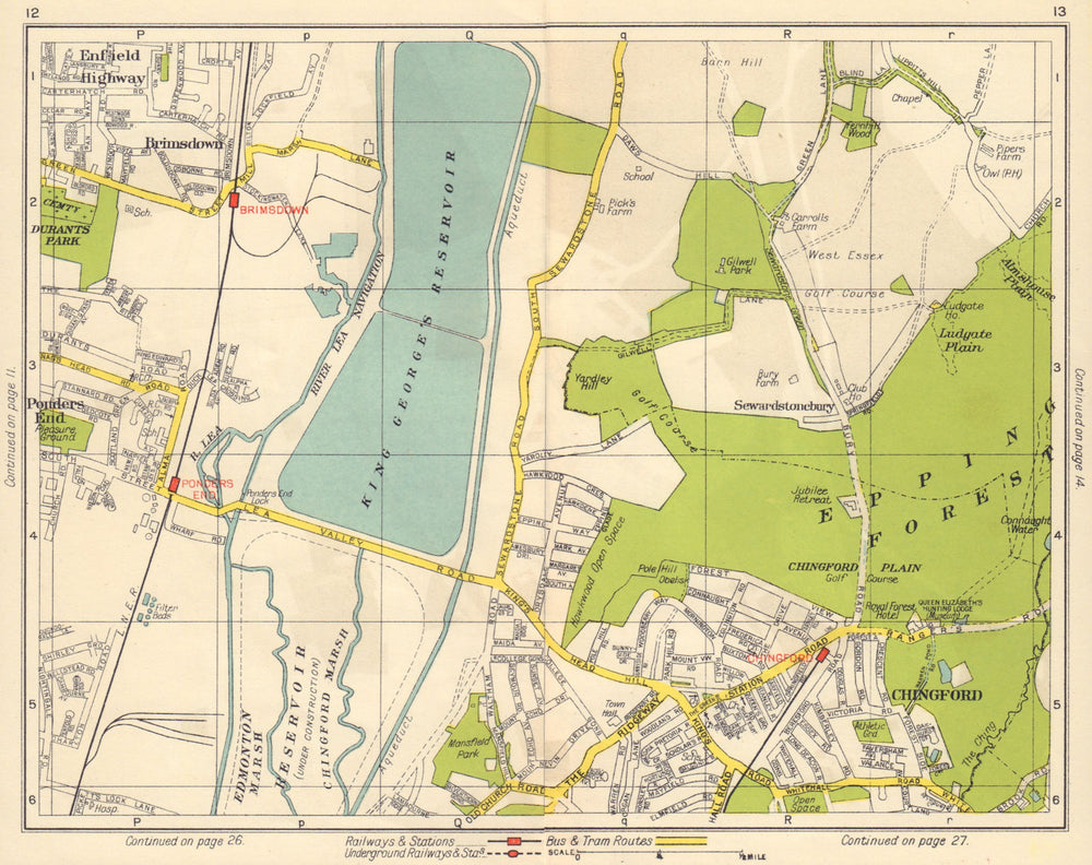 NE LONDON. Brimsdown Chingford Sewardstonebury Epping Forest 1948 old map