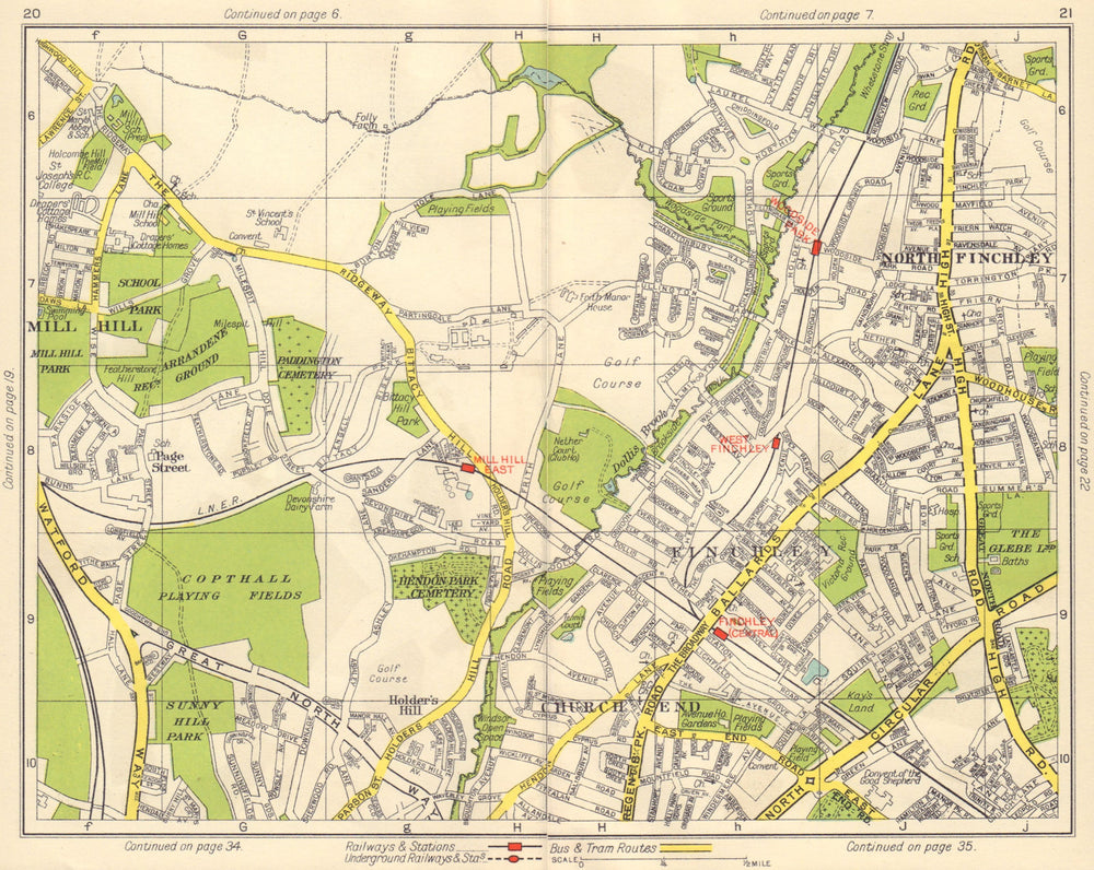 N LONDON. Church End Finchley Holder's Hill Mill Hill North Finchley 1948 map