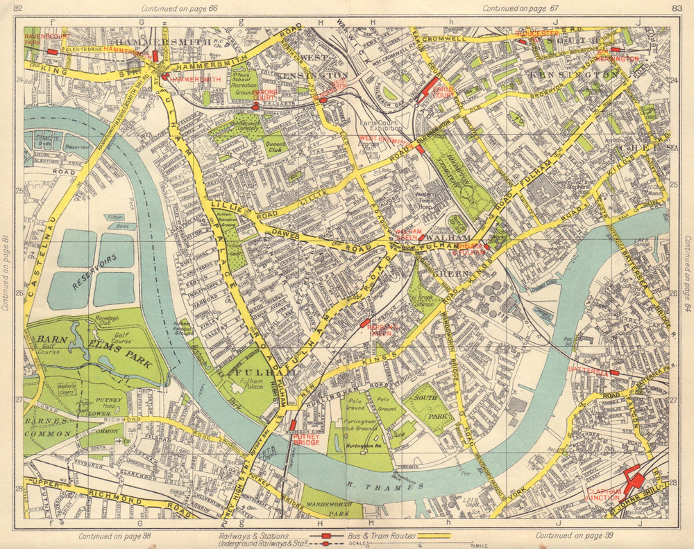 SW LONDON Fulham Walham Green Hammersmith South Kensington Earls Court 1948 map