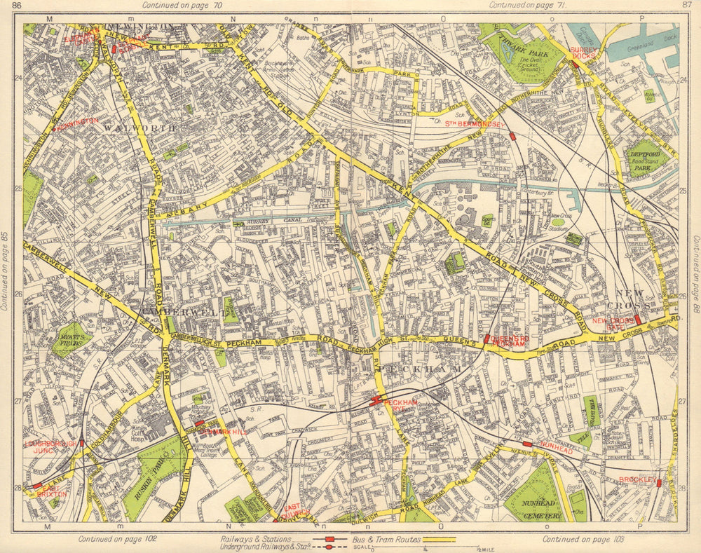 S LONDON. Walworth Camberwell Peckham Walworth Bermondsey Denmark Hill 1948 map