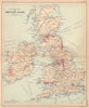 Railway Map of British Isles. Coalfields in pink. BARTHOLOMEW 1888 old