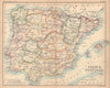 Spain & Portugal. Iberia. BARTHOLOMEW 1888 old antique vintage map plan chart
