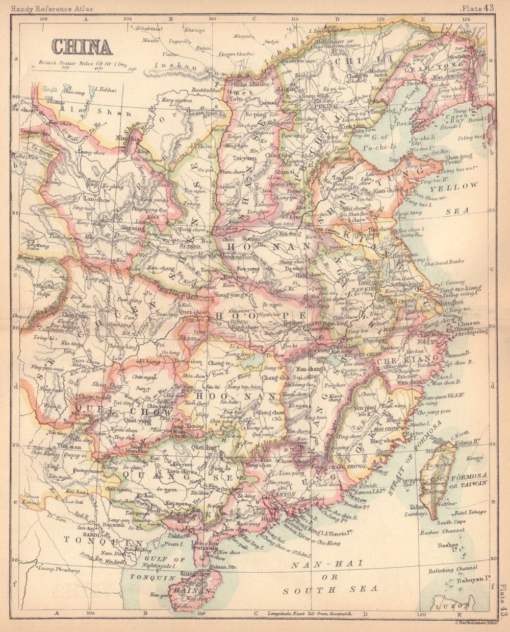 China antique map. BARTHOLOMEW 1888 old vintage plan chart