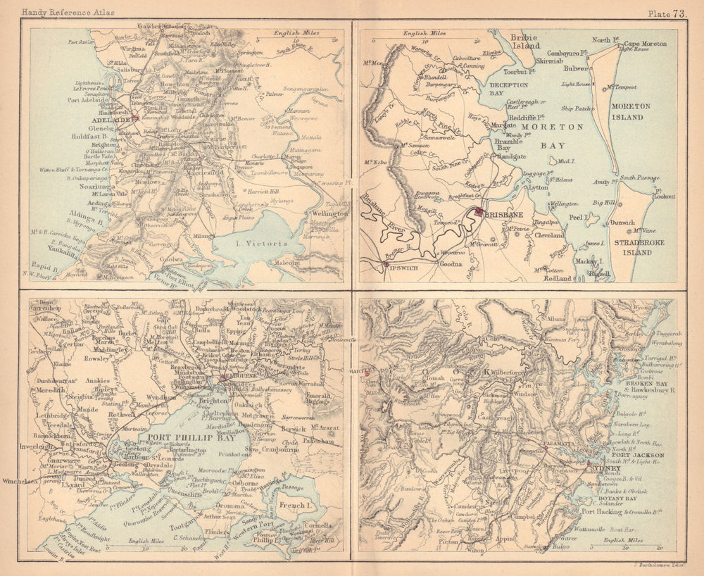 Adelaide, Brisbane, Melbourne & Sydney. Australian cities. BARTHOLOMEW 1888 map