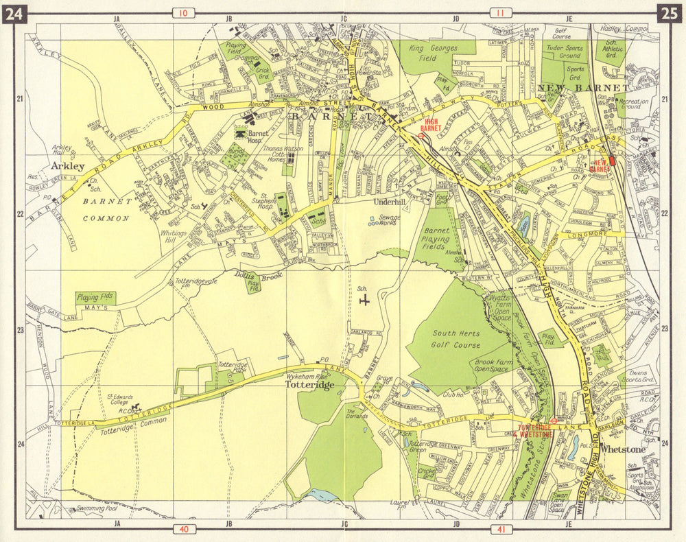 N LONDON New Barnet High Barnet Arkley Totteridge Whetstone Underhill 1965 map