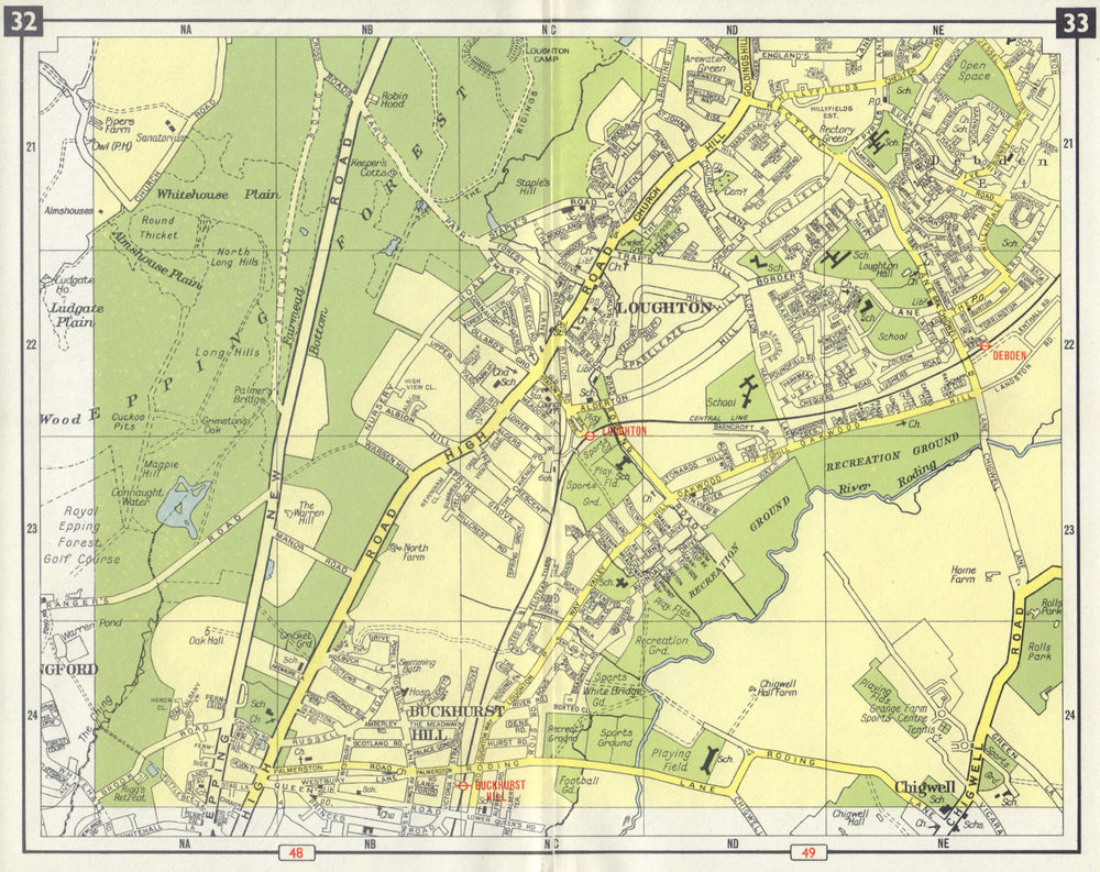 NE LONDON Loughton Epping Forest Buckhurst Hill Debden Chigwell 1965 old map