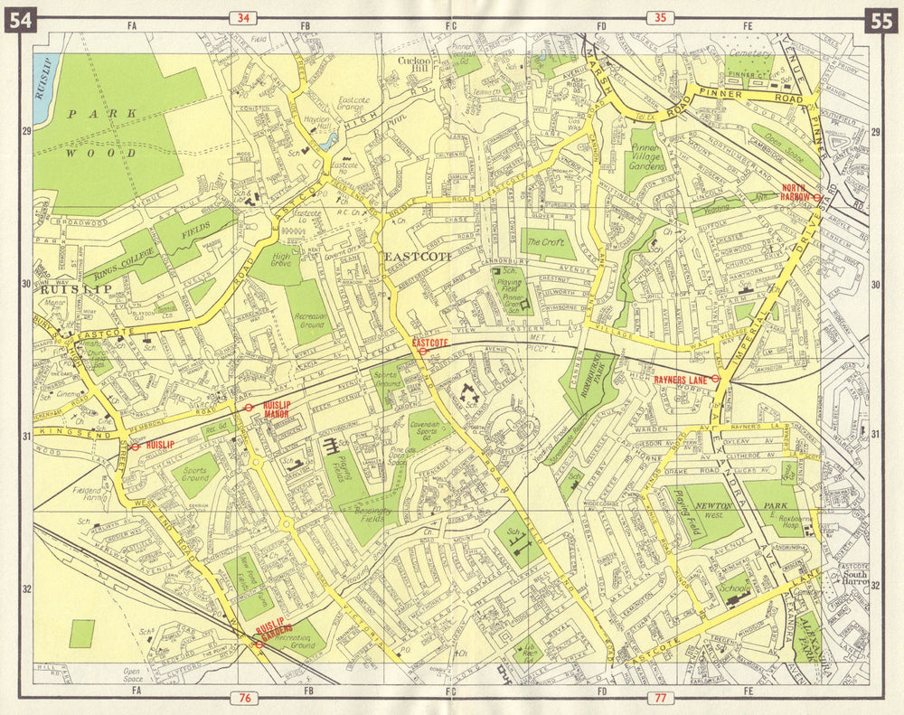 NW LONDON Eastcote Ruislip Manor Gardens Rayners Lane North Harrow 1965 map