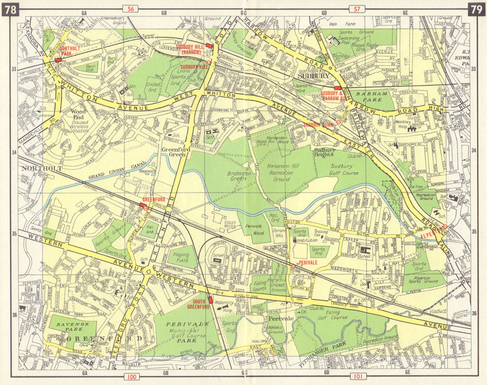 W LONDON Northolt Perivale Greenford Sudbury Heights Wood End Horsenden 1965 map