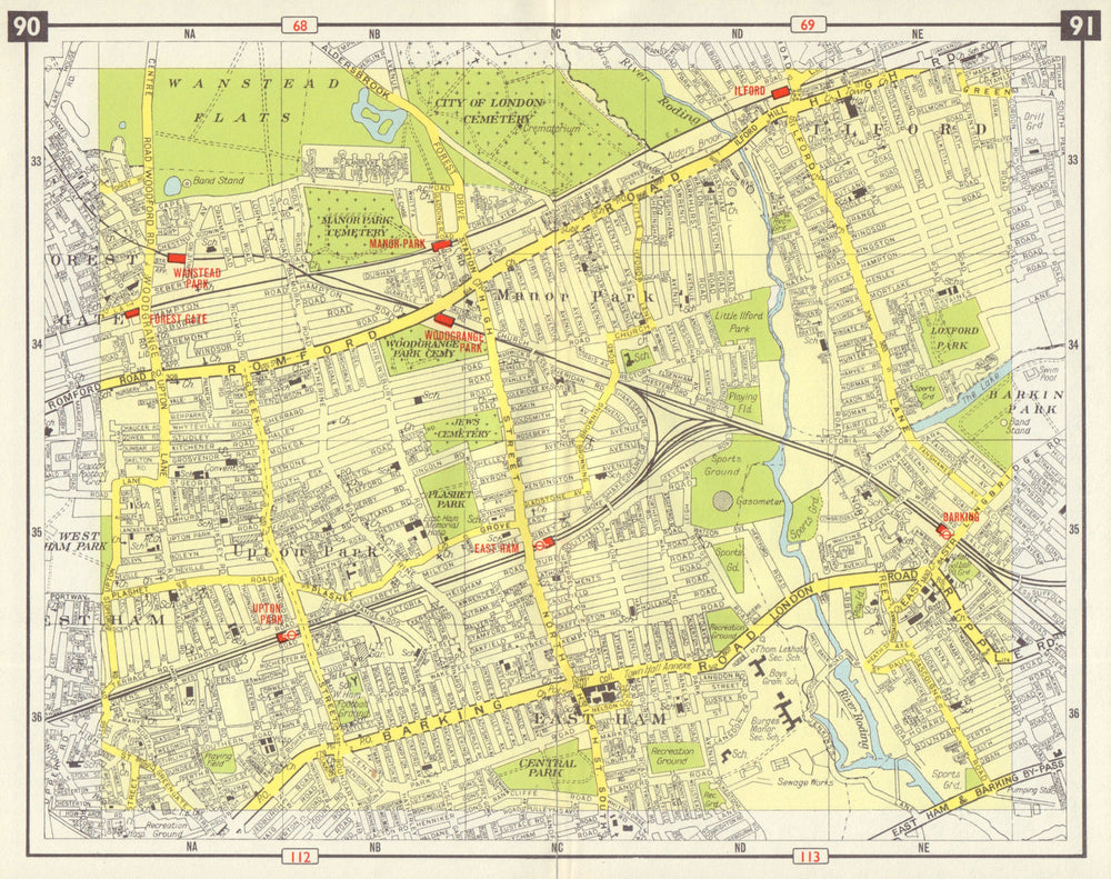 E LONDON Ilford Manor / Upton Park East Ham Wanstead Park Forest Gate 1965 map