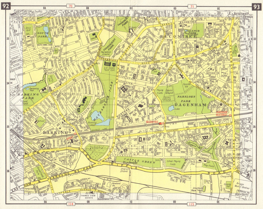 E LONDON Becontree Dagenham Barking Rippleside Upney Goodmayes Park 1965 map