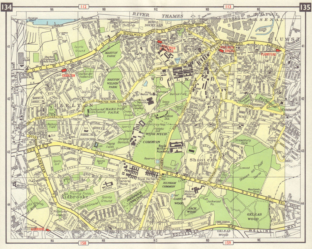 SE LONDON Charlton Woolwich Plumstead Charlton Shooters Hill Kidbrooke 1965 map