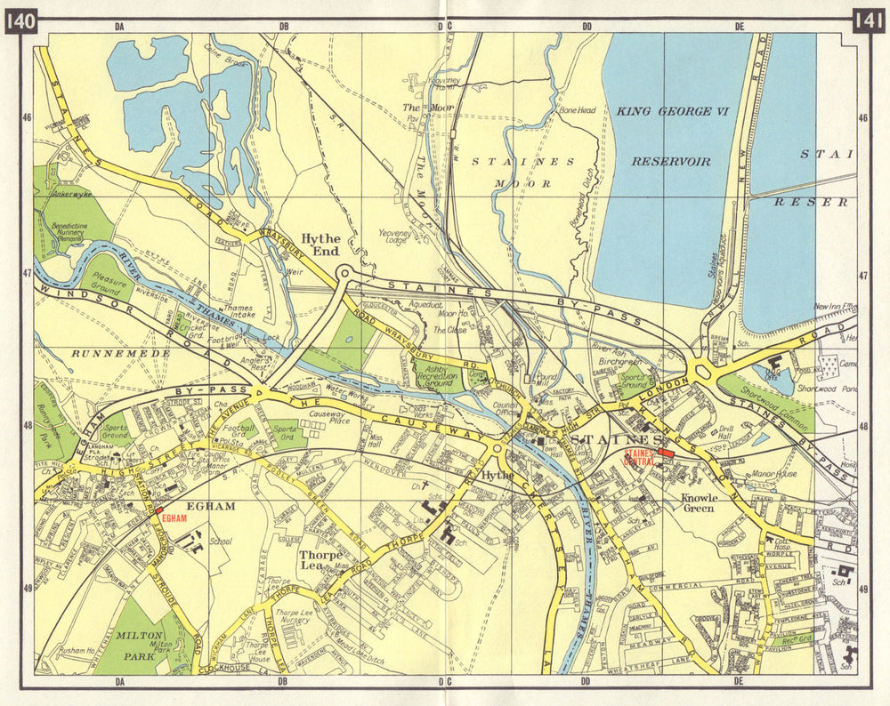 SE LONDON Staines Egham Hythe End Thorpe Lea Knowle Green Runnymede 1965 map