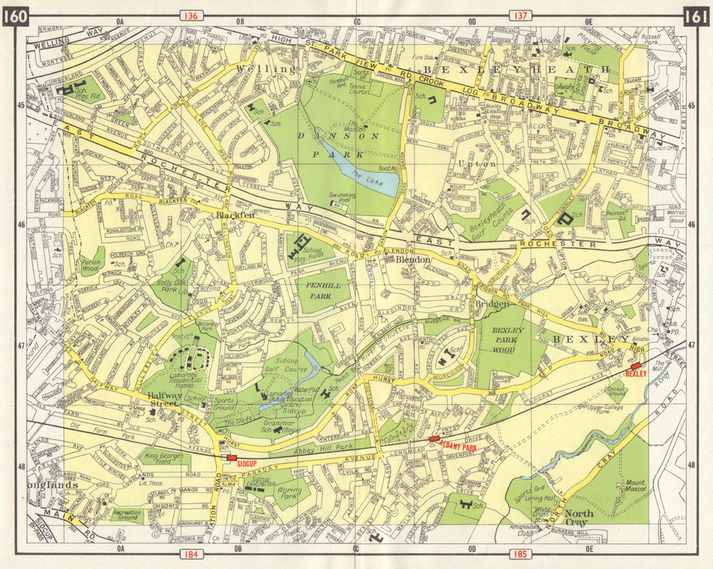 SE LONDON Blackfen Bexleyheath Blendon Albany Park Bexley North Cray 1965 map