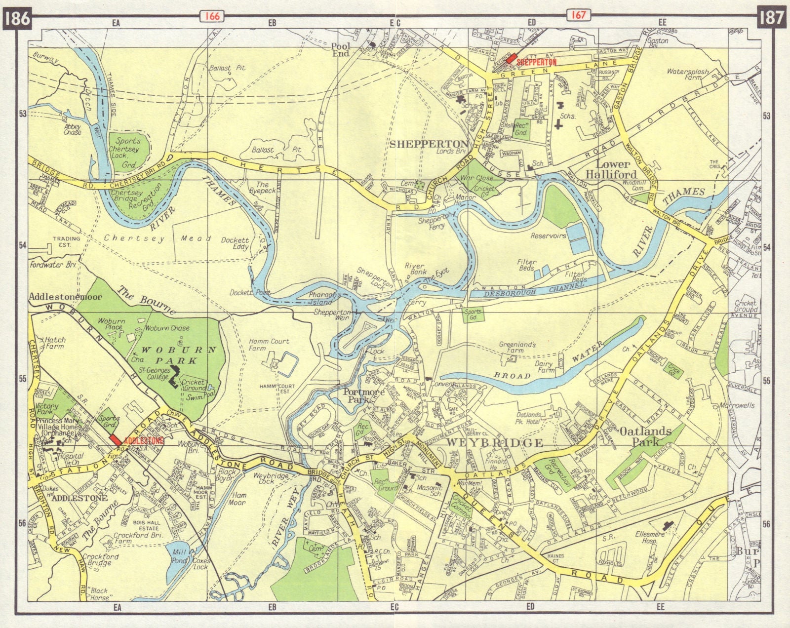 Shepperton Train Map SW LONDON Weybridge Addlestone Shepperton Oatlands Park Lower Halliford ...