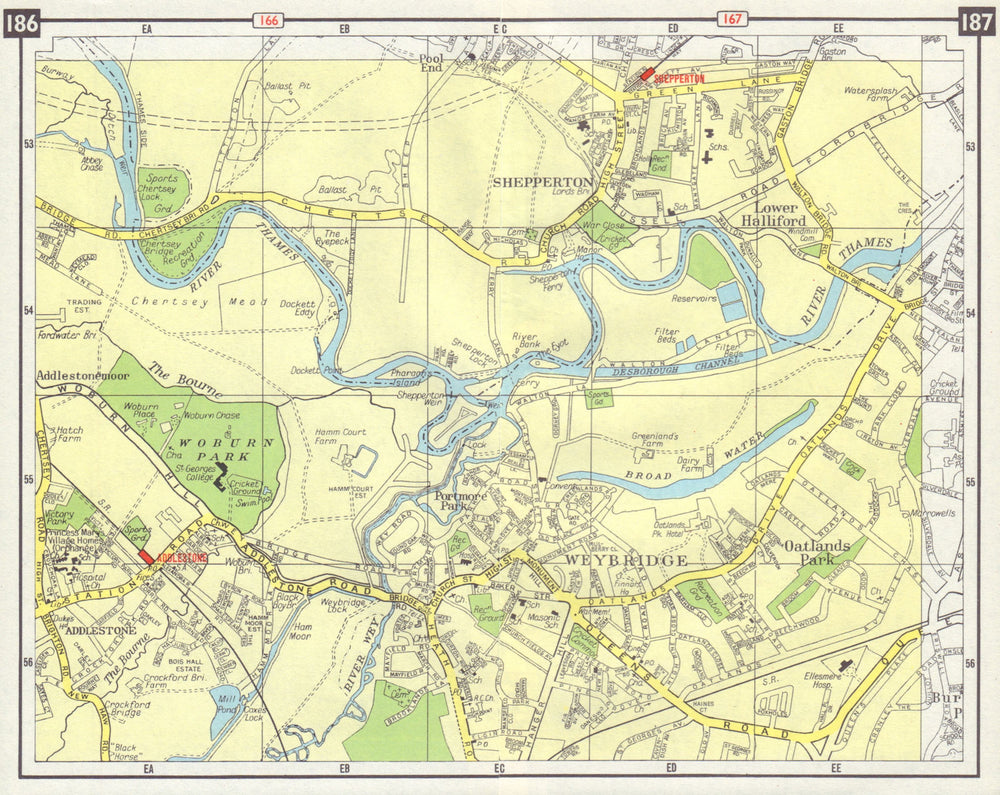 Addlestone Map SW LONDON Weybridge Addlestone Shepperton Oatlands Park Lower Halliford ...
