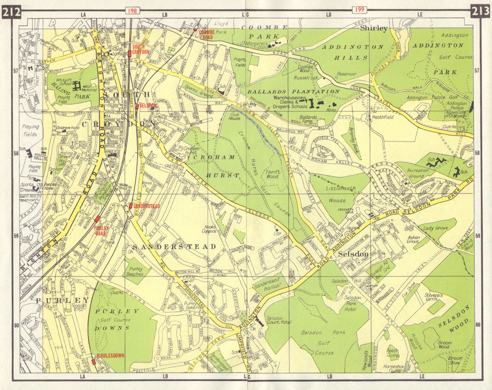 Purleyon Map S LONDON South Croydon Sanderstead Selsdon Purley Shirley Coombe Road ...