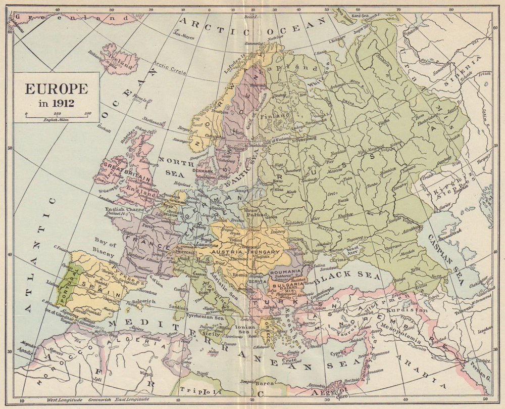 EUROPE in 1912. Austria-Hungary German & Turkish Empires 1914 old antique map