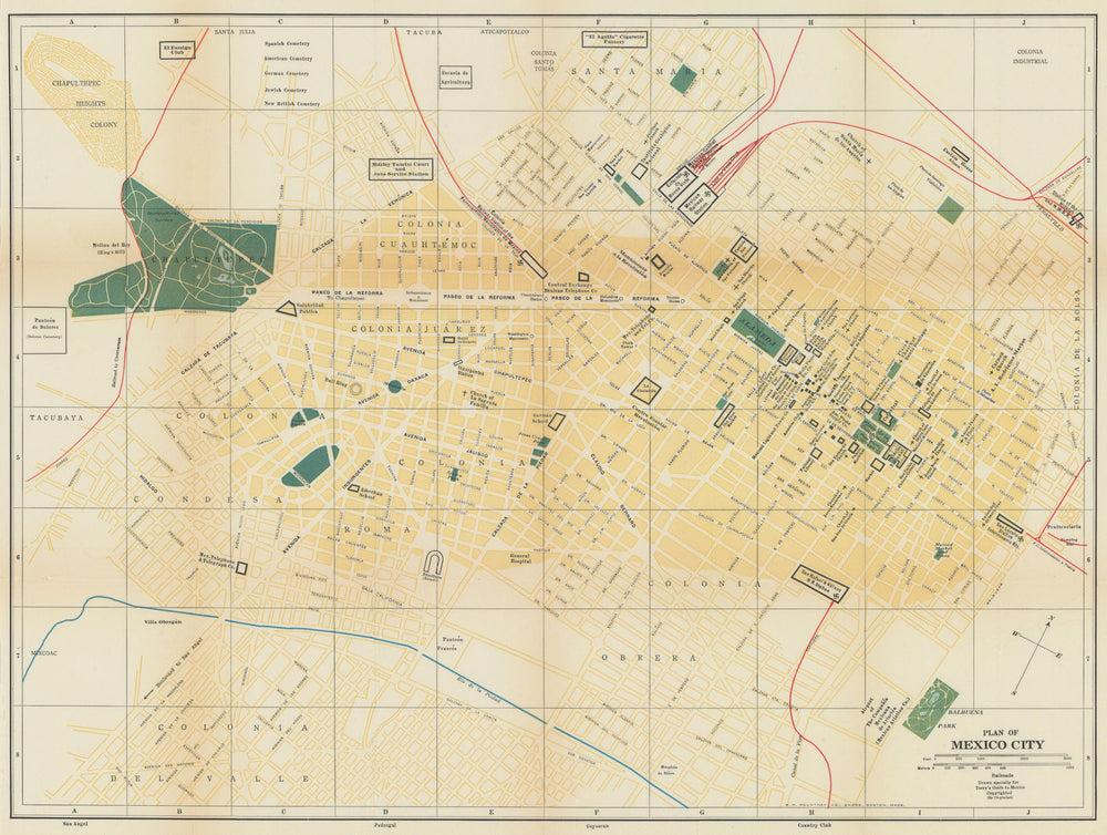 Plano de Ciudad de México. Mapa de la ciudad. City/town plan 1935 old