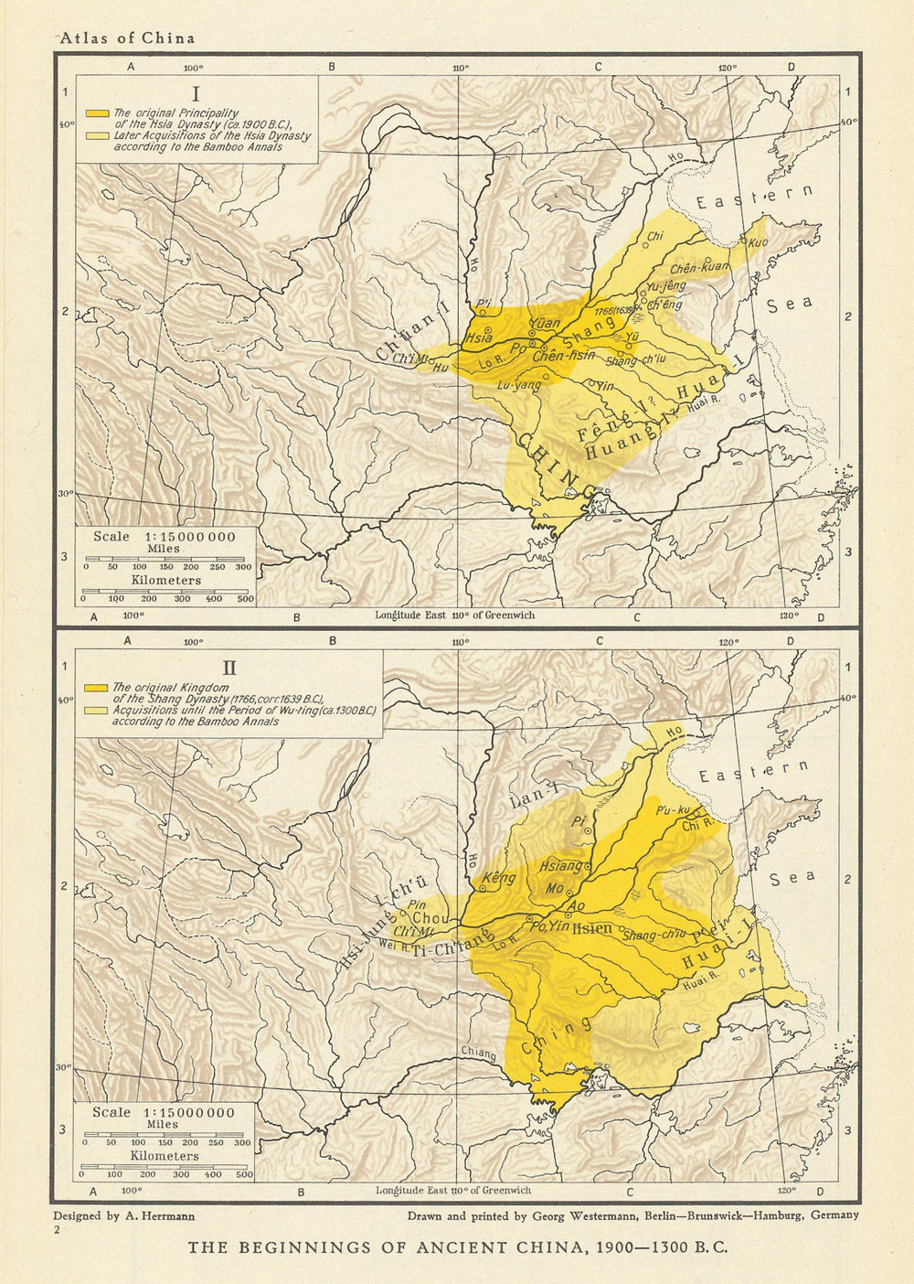 Beginnings of Ancient China 1900-1300 BC. Hsia Shang Wu-ting dynasties 1935 map