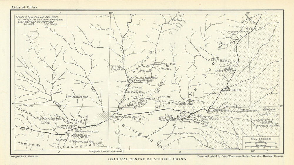 Original centre of Ancient China. Xian. Weihe River 1935 old vintage map chart
