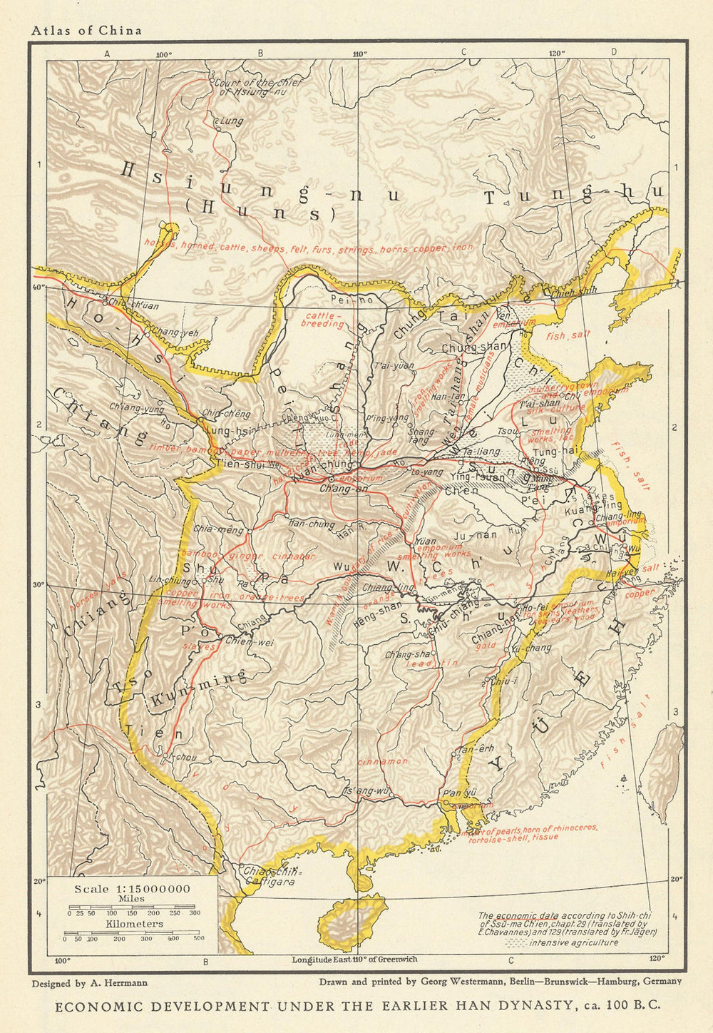 China. Economic development under the earlier Han Dynasty c100 BC 1935 old map