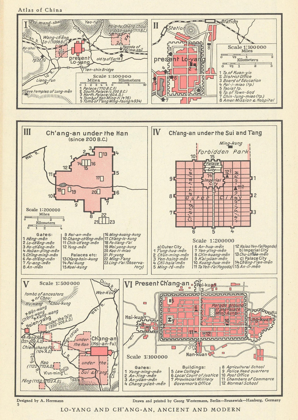 Luoyang & Chang'an (Xian) city plans, Ancient and Modern 1935 old vintage map