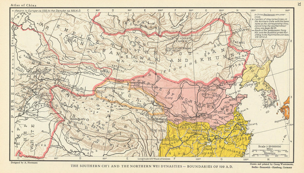 The Southern Qi and the northern Wei Dynasties - boundaries of 500 AD 1935 map